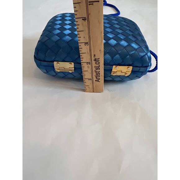 REGALE SMALL BLUE SATIN INTRECCIATO CLUTCH CROSSBODY PURSE WITH CORD STRAP - Picture 10 of 13